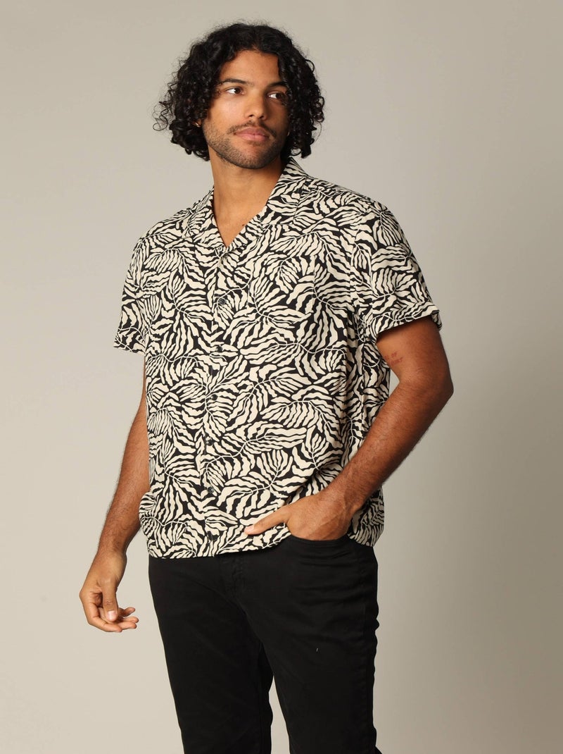 Chemise homme viscose à manches courtes et motif tropical 'Deeluxe' Noir - Kiabi