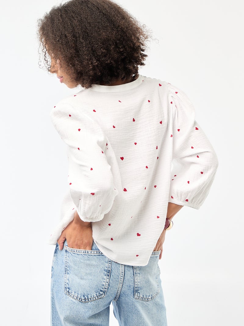 Chemise imprimée en gaze de coton Blanc - Kiabi