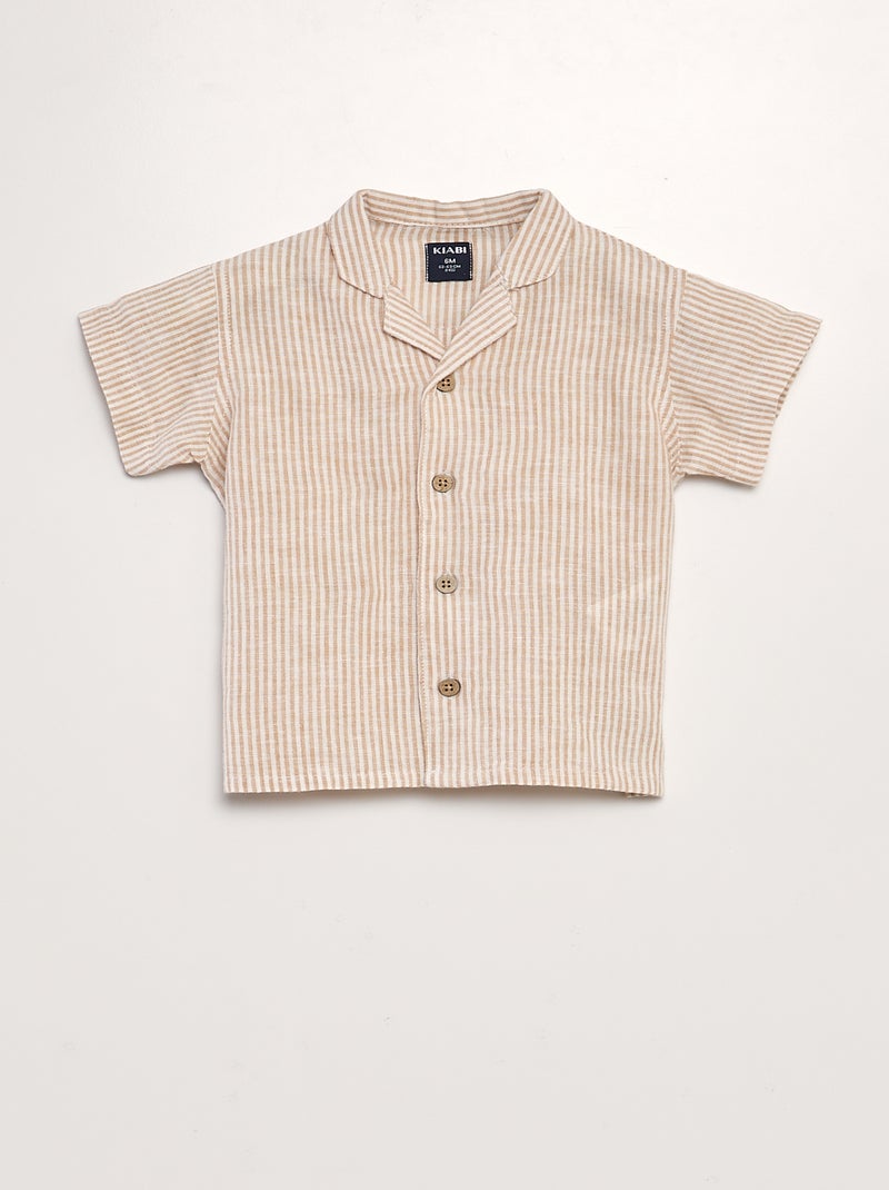 Chemise imprimée en lin mélangé Beige - Kiabi