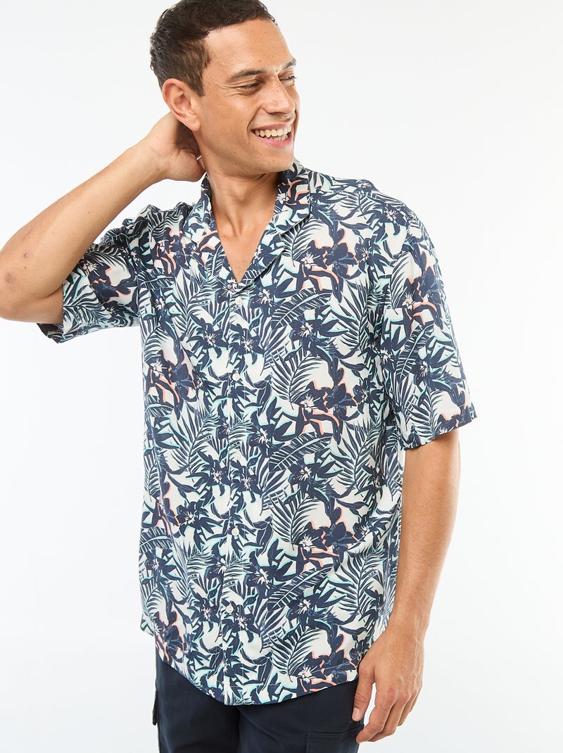 Chemise imprimée manches courtes Bleu - Kiabi