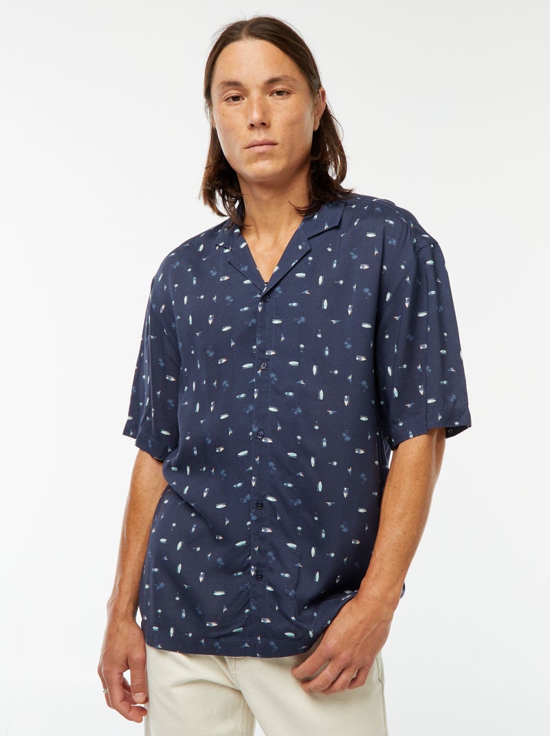 Chemise imprimée manches courtes Bleu - Kiabi