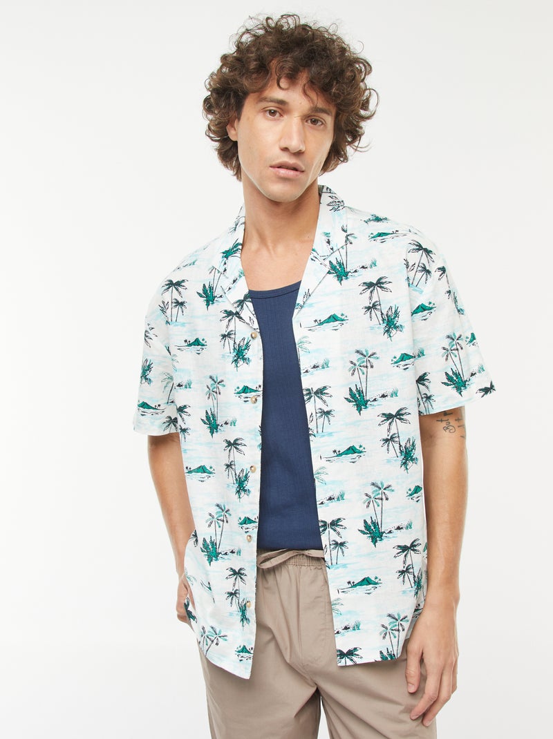 Chemise imprimée manches courtes en lin mélangé Blanc - Kiabi