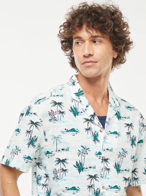 Chemise imprimée manches courtes en lin mélangé - Kiabi