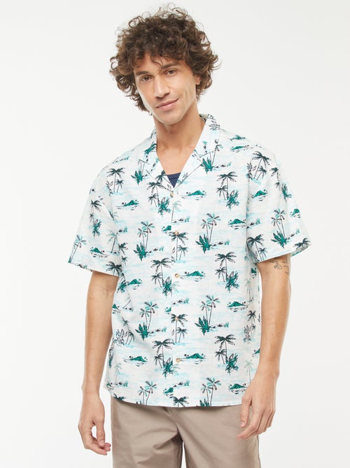 Chemise imprimée manches courtes en lin mélangé - Kiabi