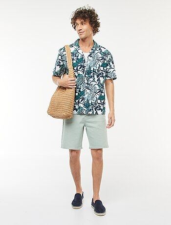 Chemise imprimée manches courtes en lin mélangé