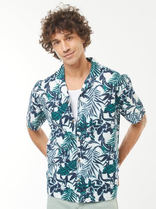 Chemise imprimée manches courtes en lin mélangé