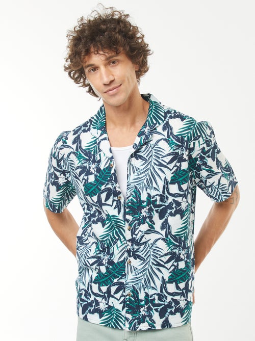 Chemise imprimée manches courtes en lin mélangé - Kiabi