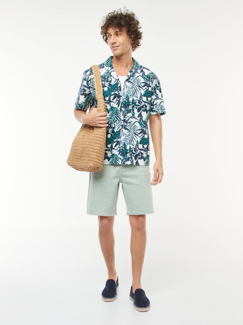 Chemise imprimée manches courtes en lin mélangé - Kiabi