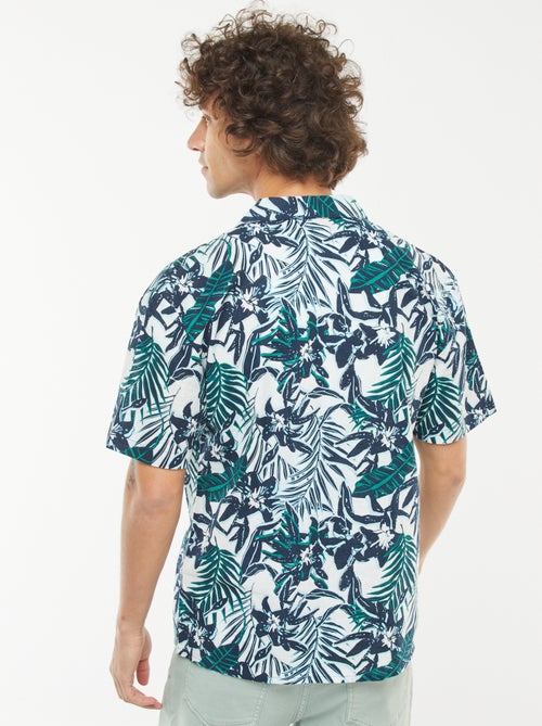 Chemise imprimée manches courtes en lin mélangé - Kiabi