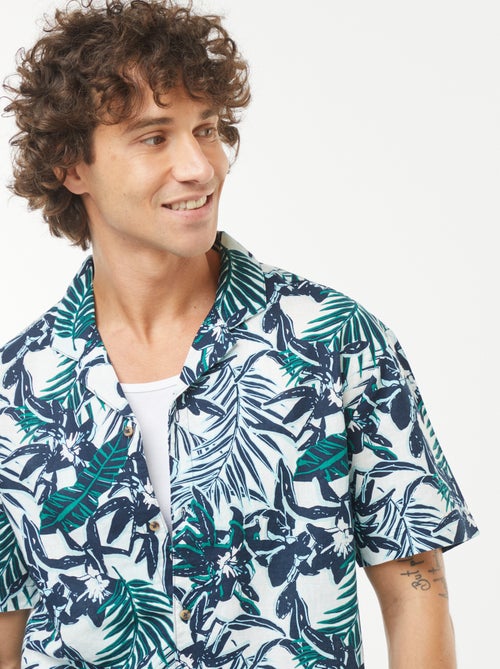 Chemise imprimée manches courtes en lin mélangé - Kiabi
