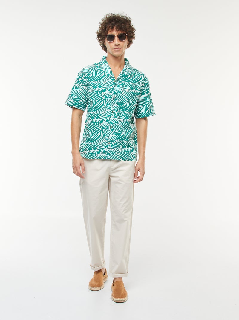 Chemise imprimée manches courtes en lin mélangé Vert - Kiabi