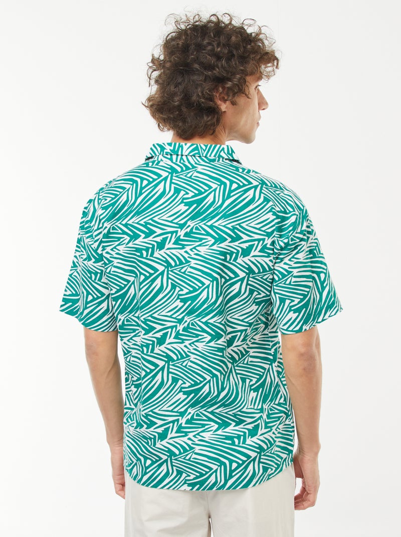 Chemise imprimée manches courtes en lin mélangé Vert - Kiabi