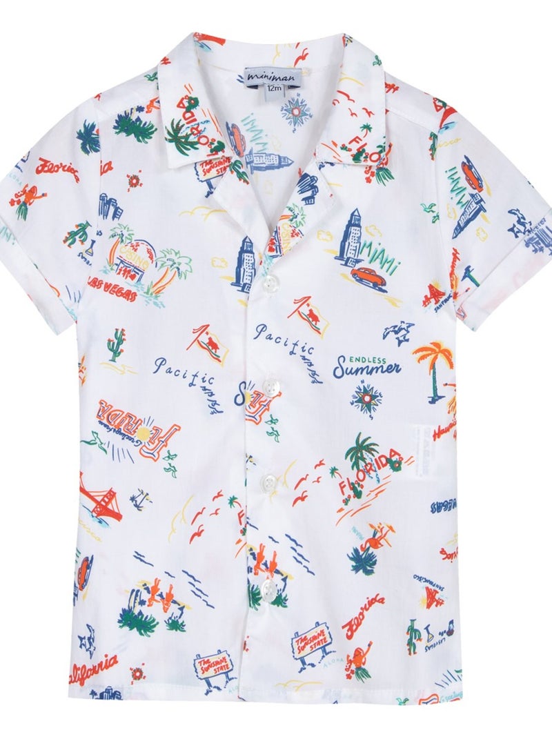 Chemise Imprimée Manches Courtes 'miniman' Blanc - Kiabi
