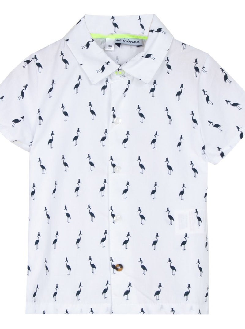 Chemise Imprimée Manches Courtes 'miniman' Blanc - Kiabi
