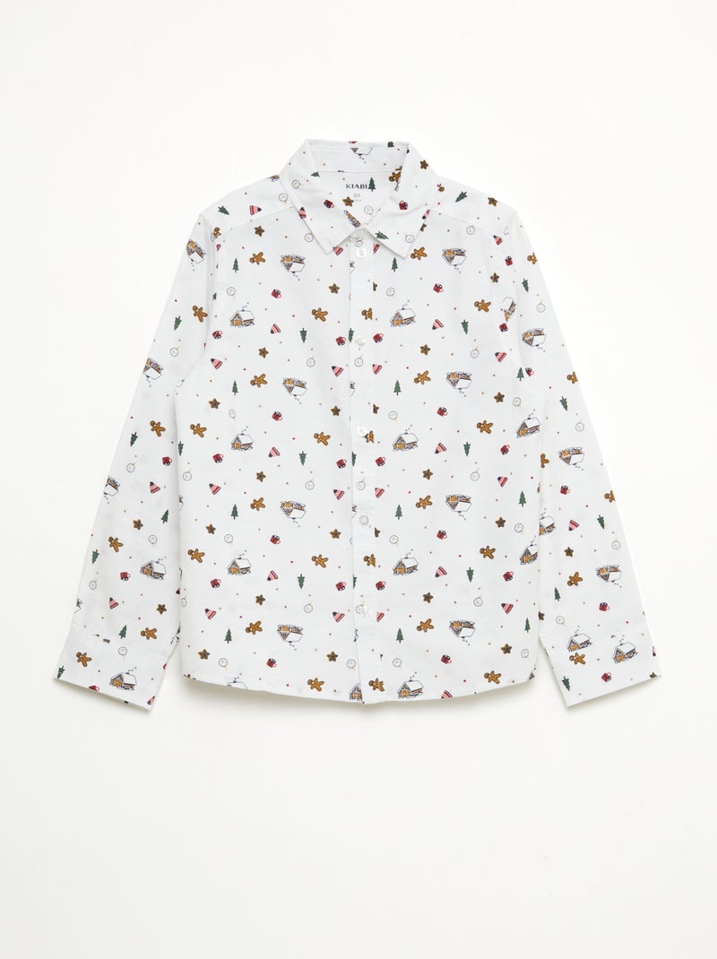 Chemise imprimée Noël regular en coton Blanc - Kiabi