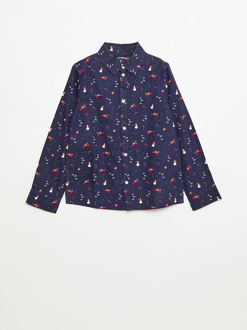 Chemise imprimée Noël regular en coton Bleu Garçon