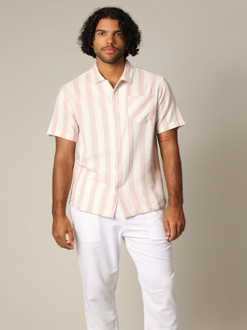 Chemise jacquard classique en coton à rayures avec boutons 'Deeluxe' Rose clair - Kiabi