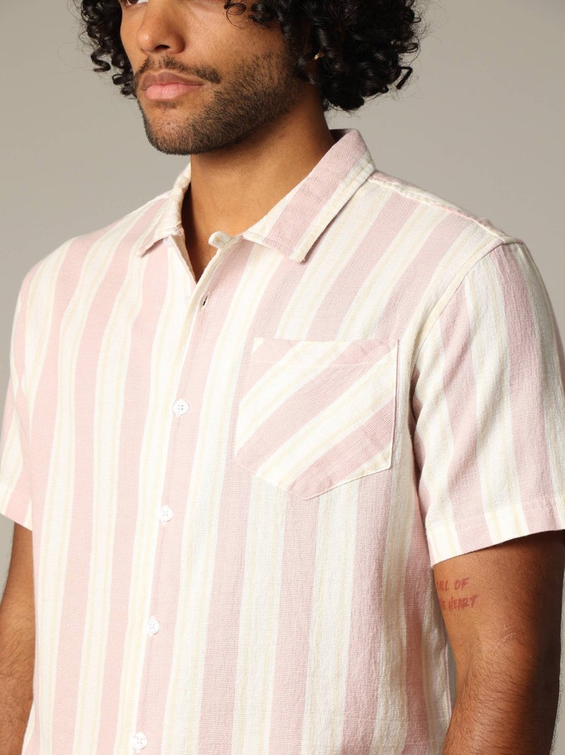 Chemise jacquard classique en coton à rayures avec boutons 'Deeluxe' Rose clair - Kiabi