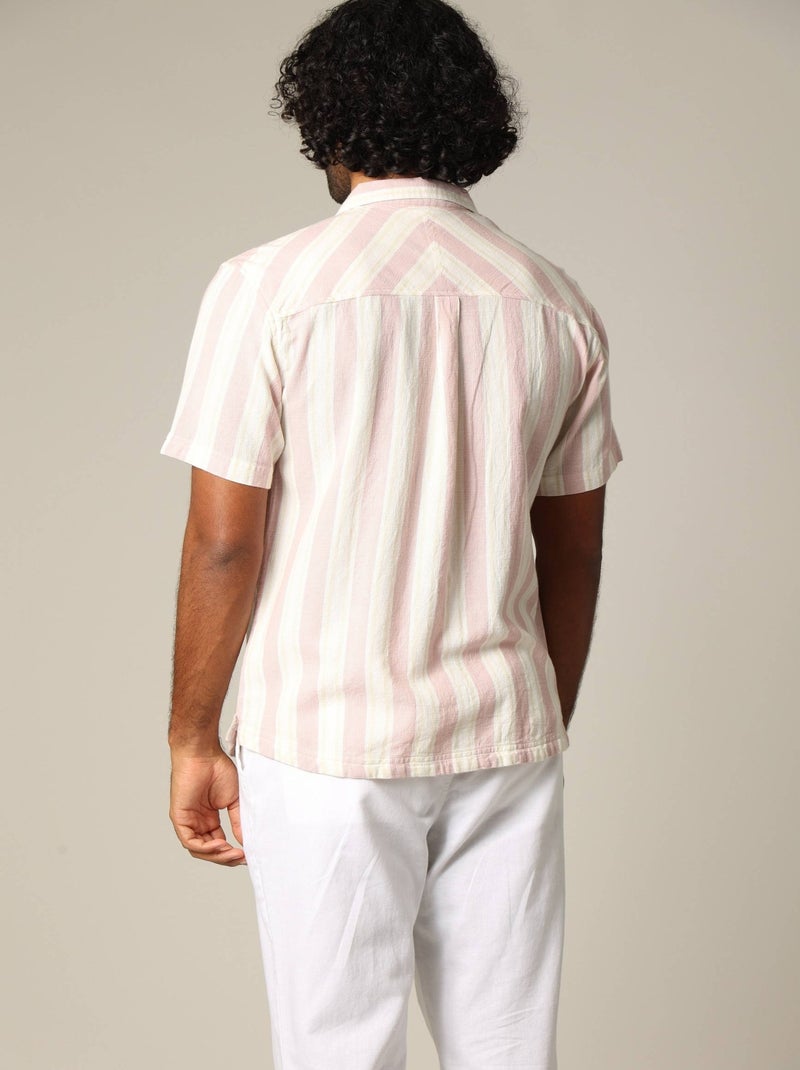 Chemise jacquard classique en coton à rayures avec boutons 'Deeluxe' Rose clair - Kiabi