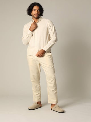 Chemise jacquard en lin à rayures fines et manches longues 'Deeluxe'