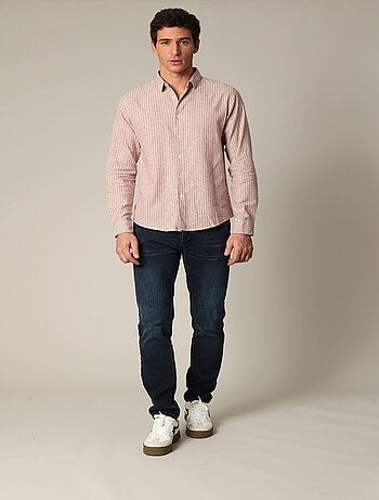 Chemise jacquard en lin à rayures fines et manches longues 'Deeluxe'