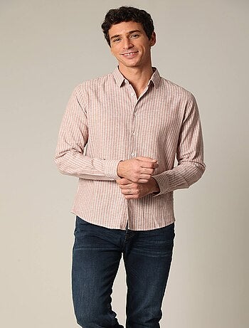 Chemise jacquard en lin à rayures fines et manches longues 'Deeluxe'