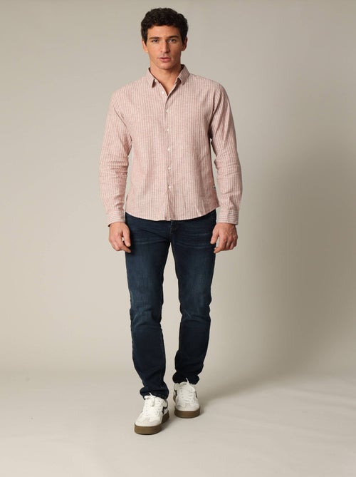 Chemise jacquard en lin à rayures fines et manches longues 'Deeluxe' - Kiabi