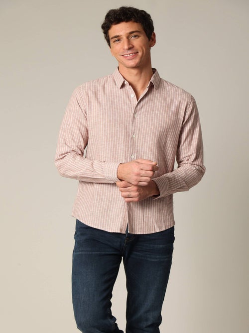 Chemise jacquard en lin à rayures fines et manches longues 'Deeluxe' - Kiabi