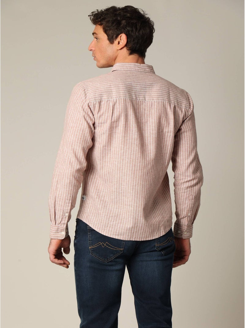 Chemise jacquard en lin à rayures fines et manches longues 'Deeluxe' Rose clair - Kiabi