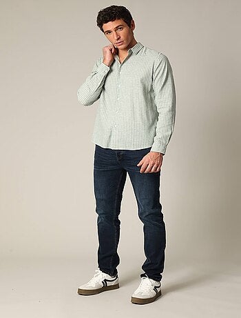 Chemise jacquard en lin à rayures fines et manches longues 'Deeluxe'