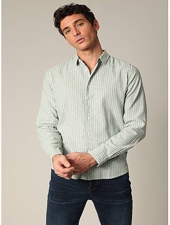 Chemise jacquard en lin à rayures fines et manches longues 'Deeluxe'
