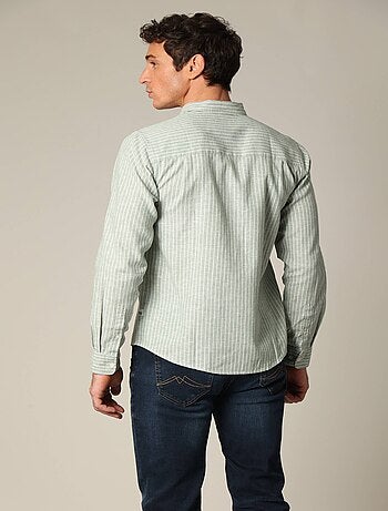 Chemise jacquard en lin à rayures fines et manches longues 'Deeluxe'