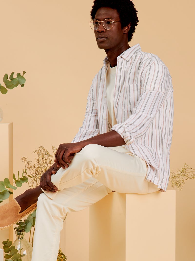 Chemise légère à rayures en coton et en lin Multicolore - Kiabi