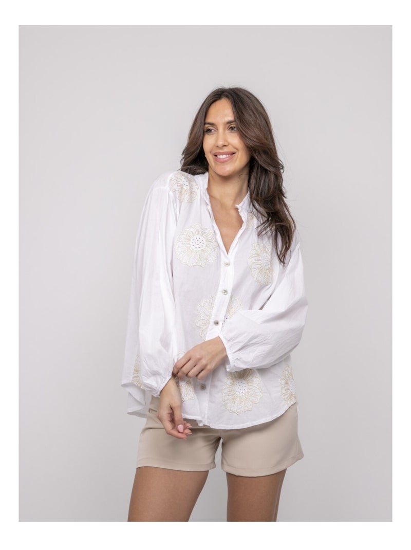 Chemise légère broderies OLALIE Blanc - Kiabi