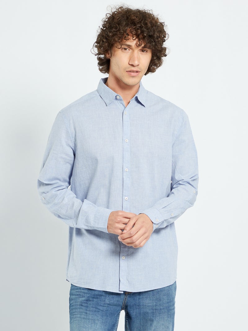 Chemise légère en coton bleu ciel - Kiabi