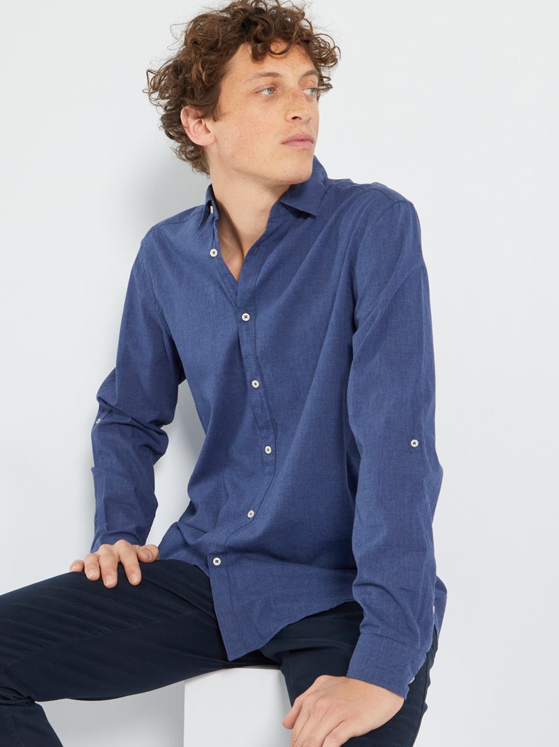 Chemise légère en coton bleu - Kiabi