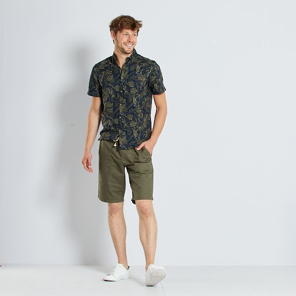 Chemise lin et coton imprimée homme - bleu marine/kaki - Kiabi - 10,00€