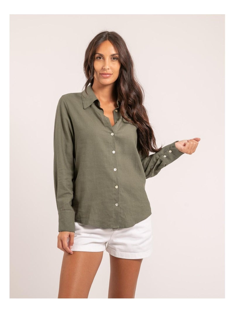 Chemise lin ORDYNE Kaki - Kiabi