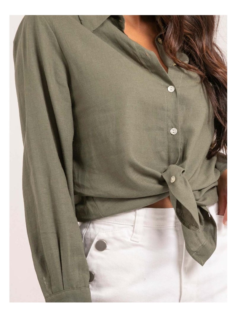 Chemise lin ORDYNE Kaki - Kiabi