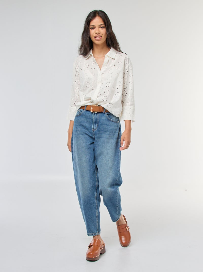 Chemise longue à manches 3/4 broderie anglaise 'JDY' blanc - Kiabi