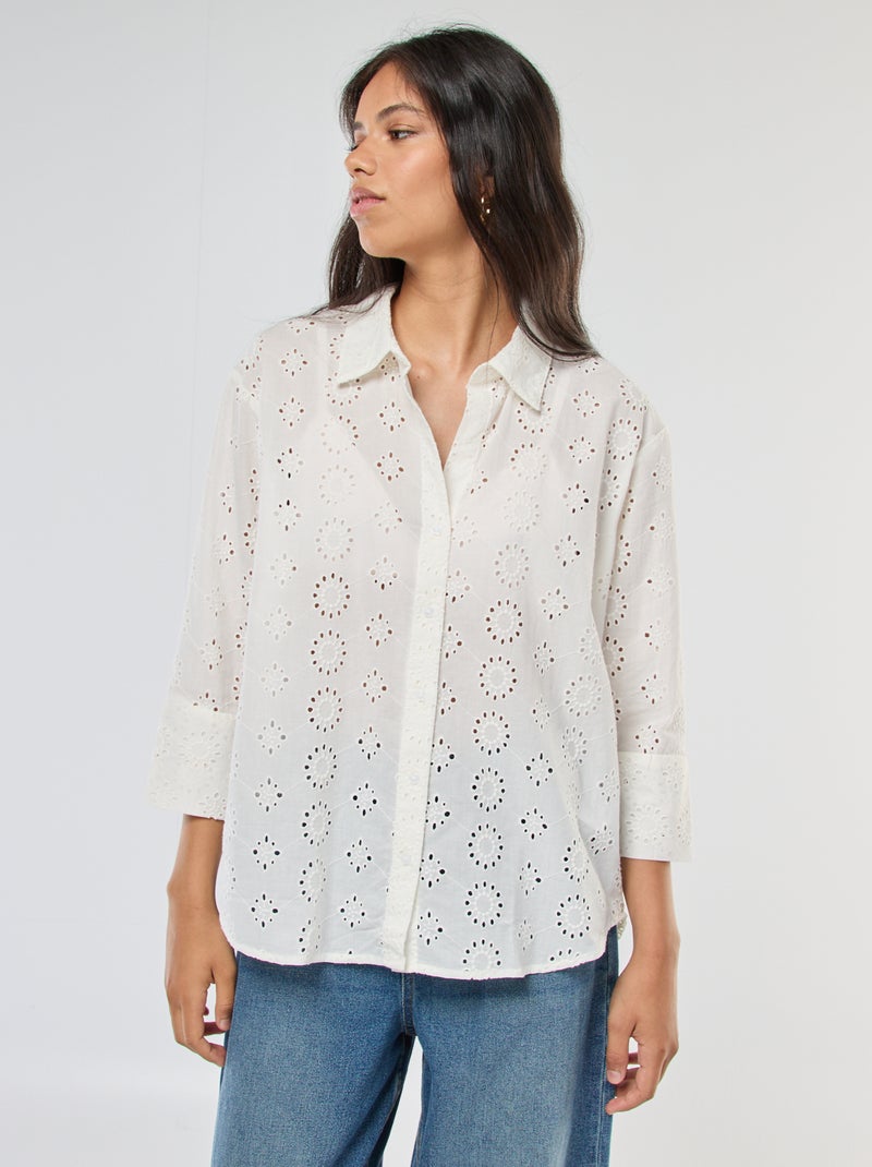 Chemise longue à manches 3/4 broderie anglaise 'JDY' blanc - Kiabi