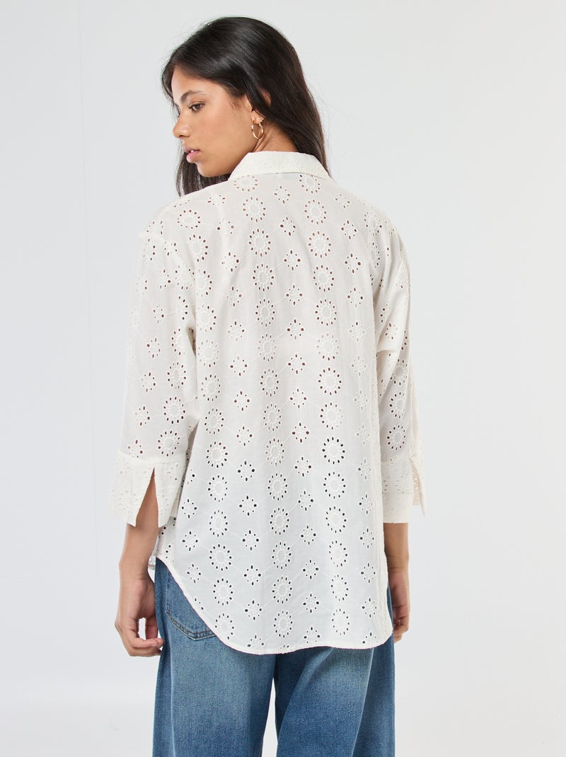 Chemise longue à manches 3/4 broderie anglaise 'JDY' blanc - Kiabi