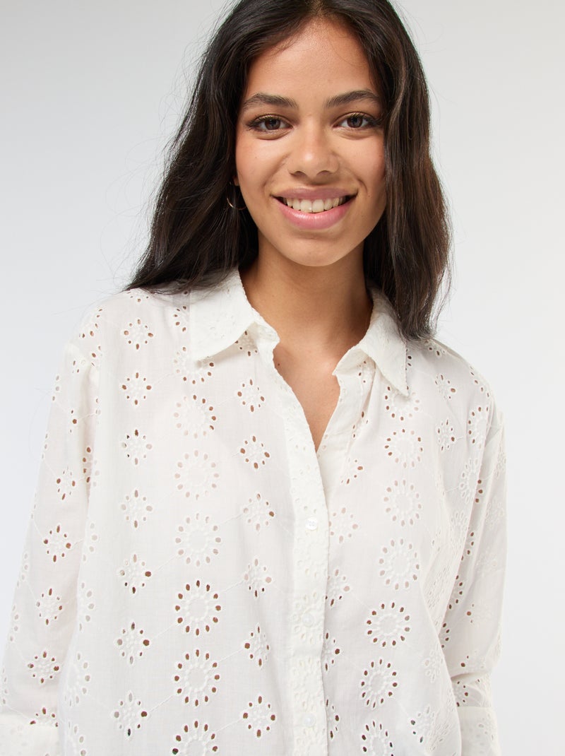 Chemise longue à manches 3/4 broderie anglaise 'JDY' blanc - Kiabi