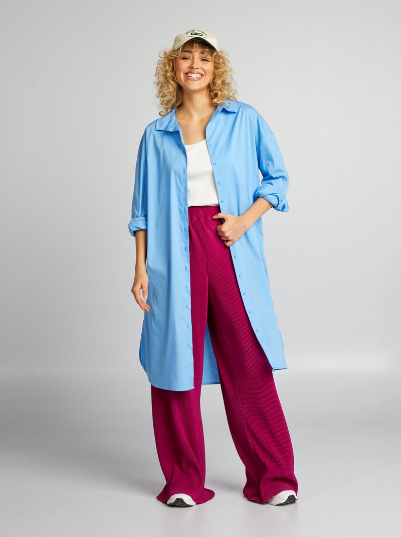 Chemise Longue En Satin Blue Vanilla - Bleu Avec Broderie, Taille 14, Neuf Sans Étiquettes