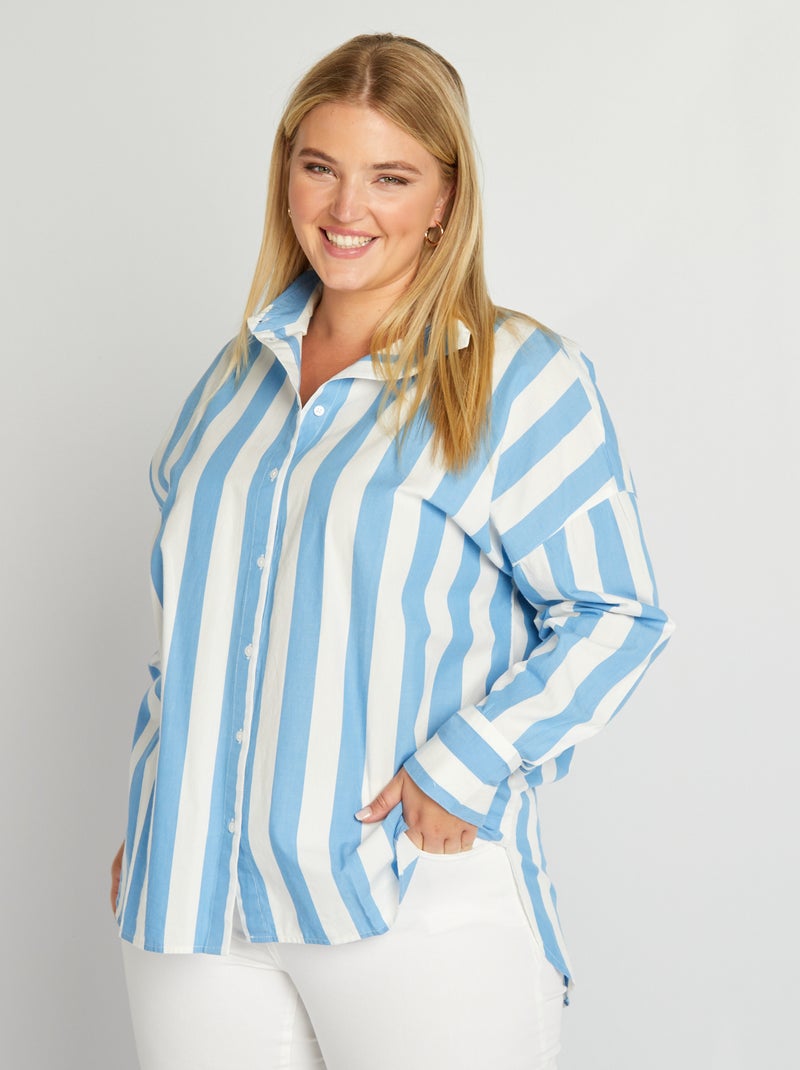 Chemise longue col italien Bleu - Kiabi