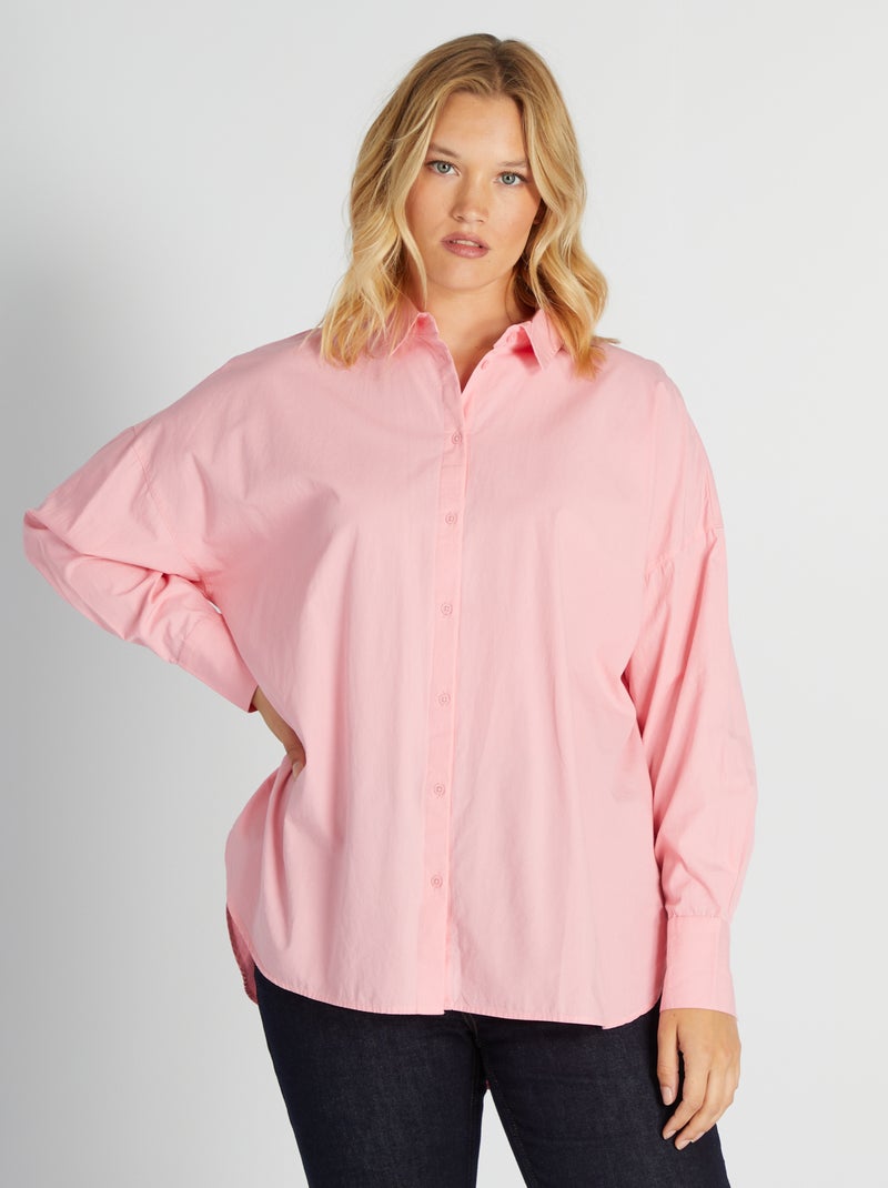 Chemise longue col italien Rose - Kiabi