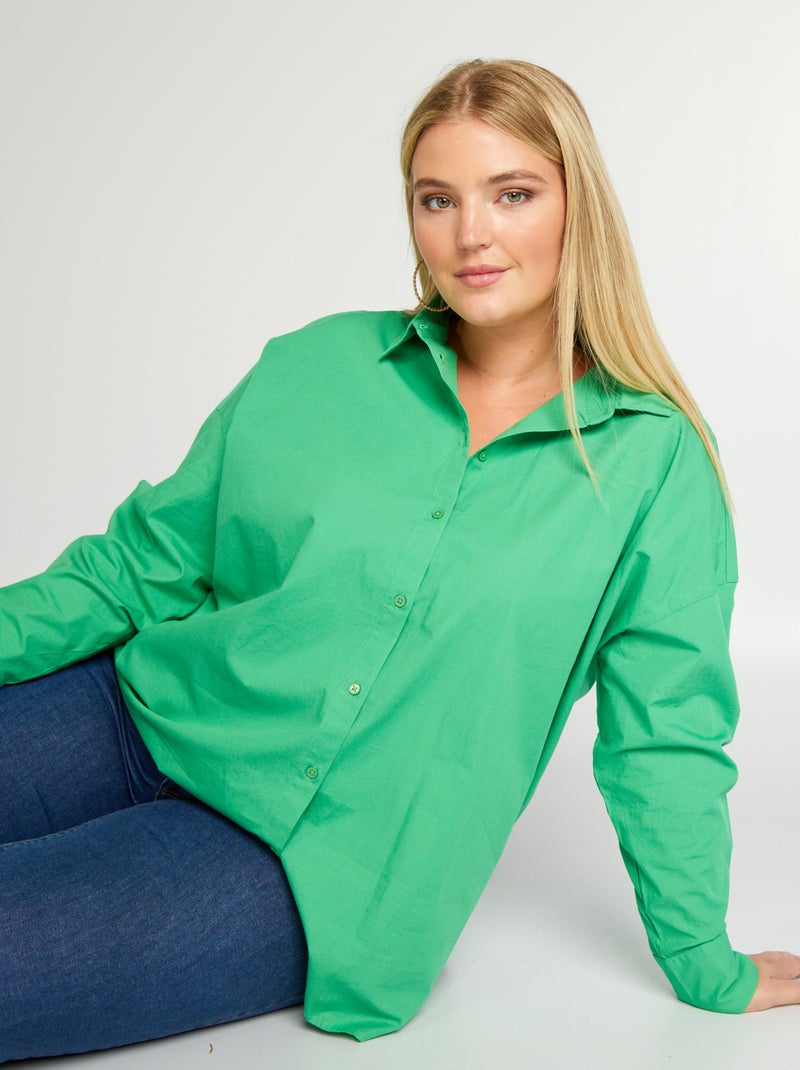 Chemise longue col italien vert - Kiabi