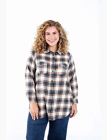 Chemise longue en coton à carreaux