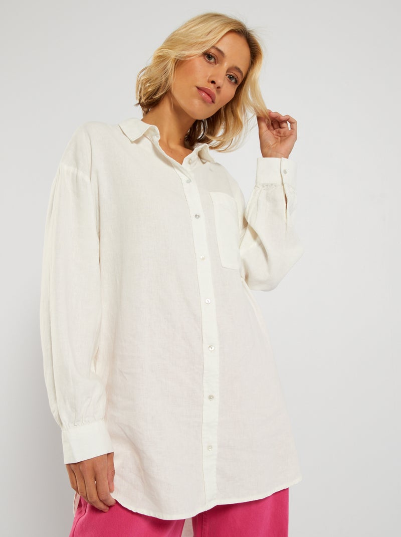 Chemise longue en lin blanc - Kiabi