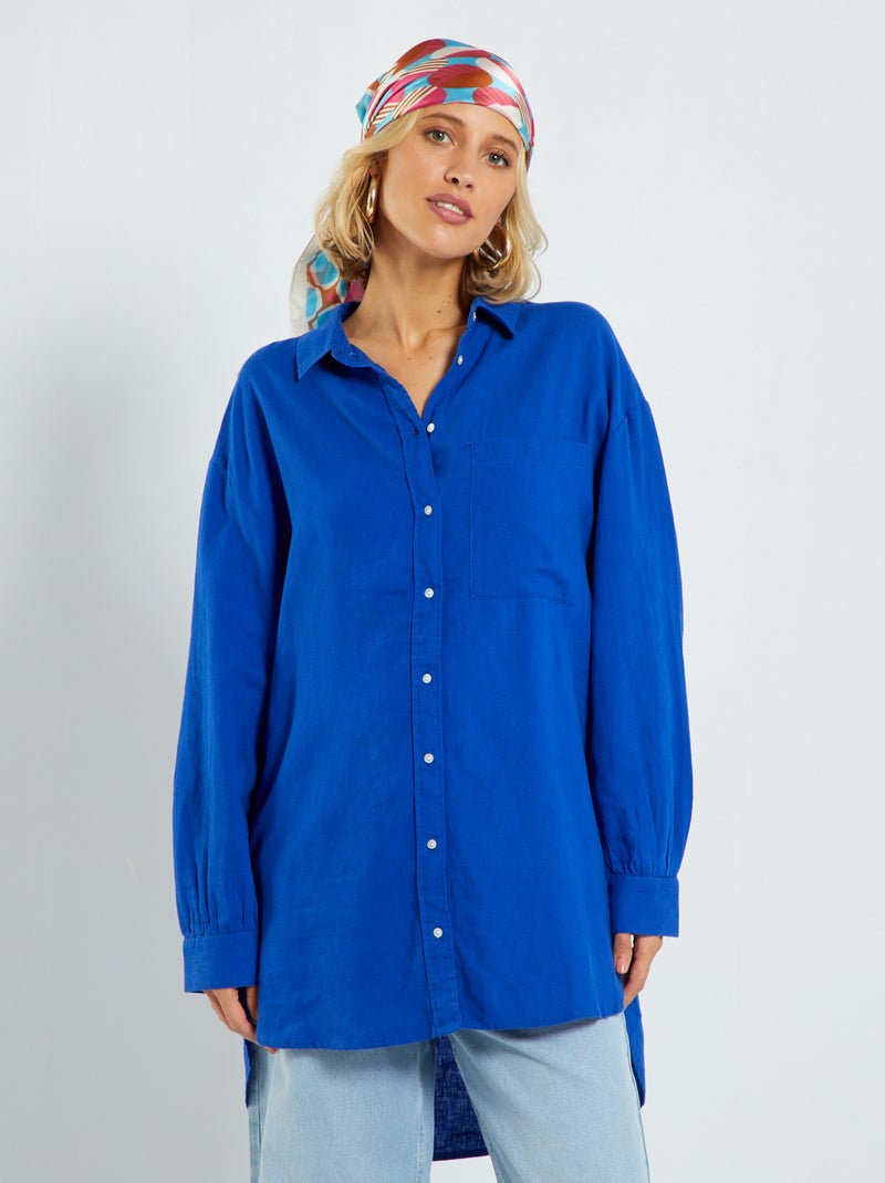 Chemise longue en lin bleu - Kiabi